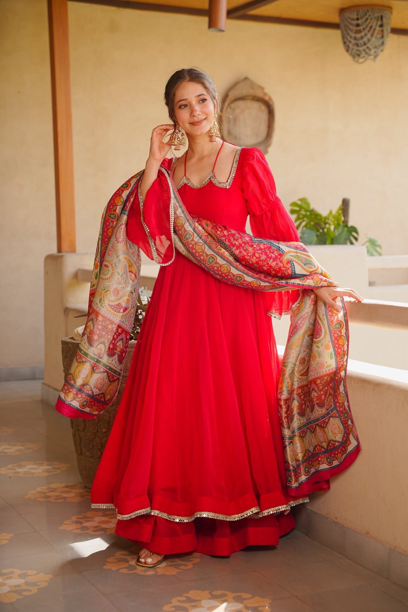 Ruhvika Red Organza Anarkali Suit Set