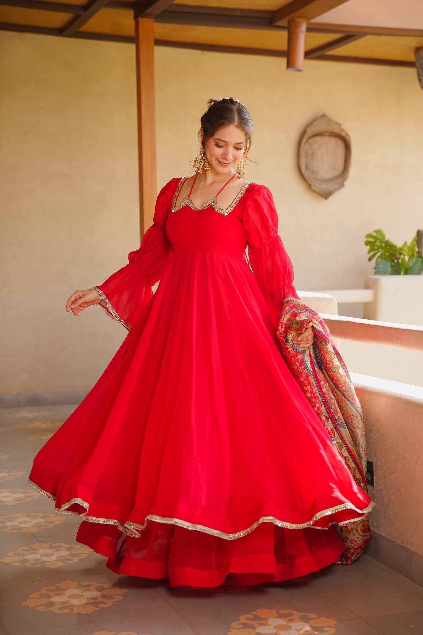 Ruhvika Red Organza Anarkali Suit Set