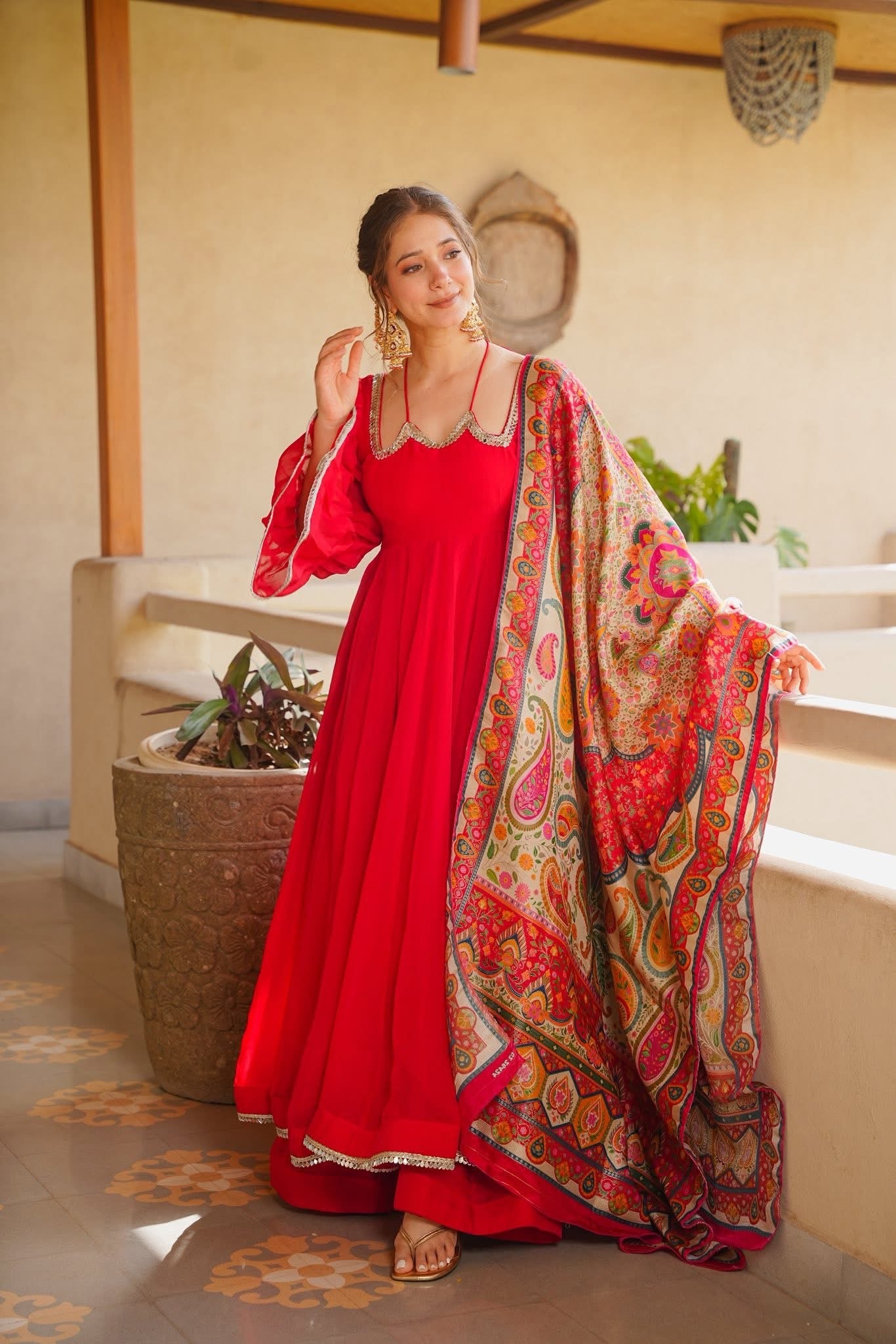Ruhvika Red Organza Anarkali Suit Set