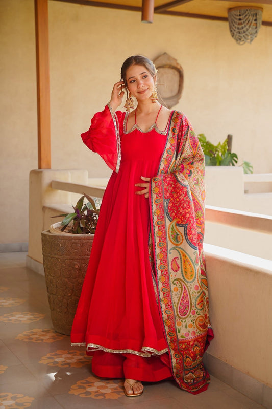 Ruhvika Red Organza Anarkali Suit Set