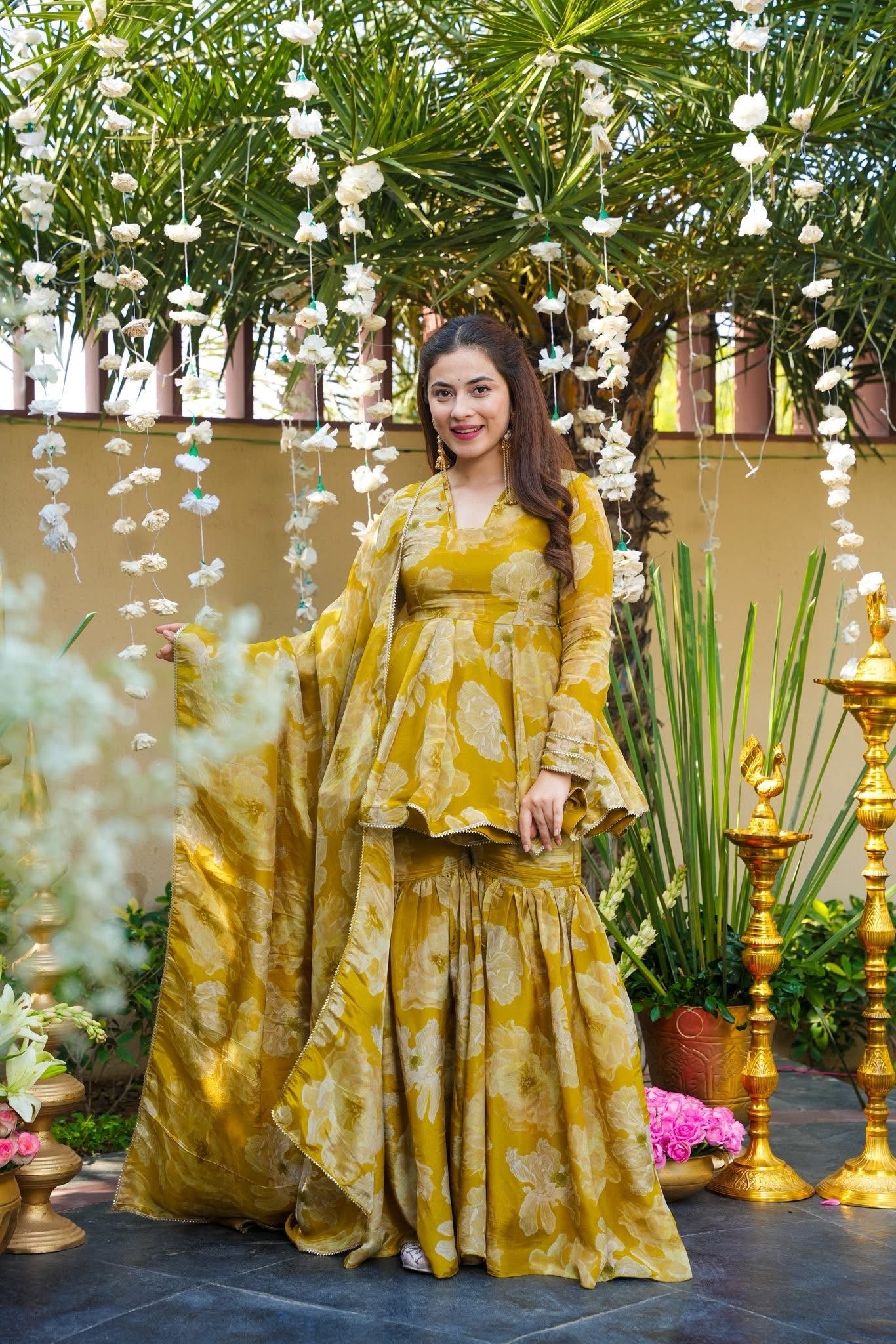 Orvina Mustard Floral Sharara Set