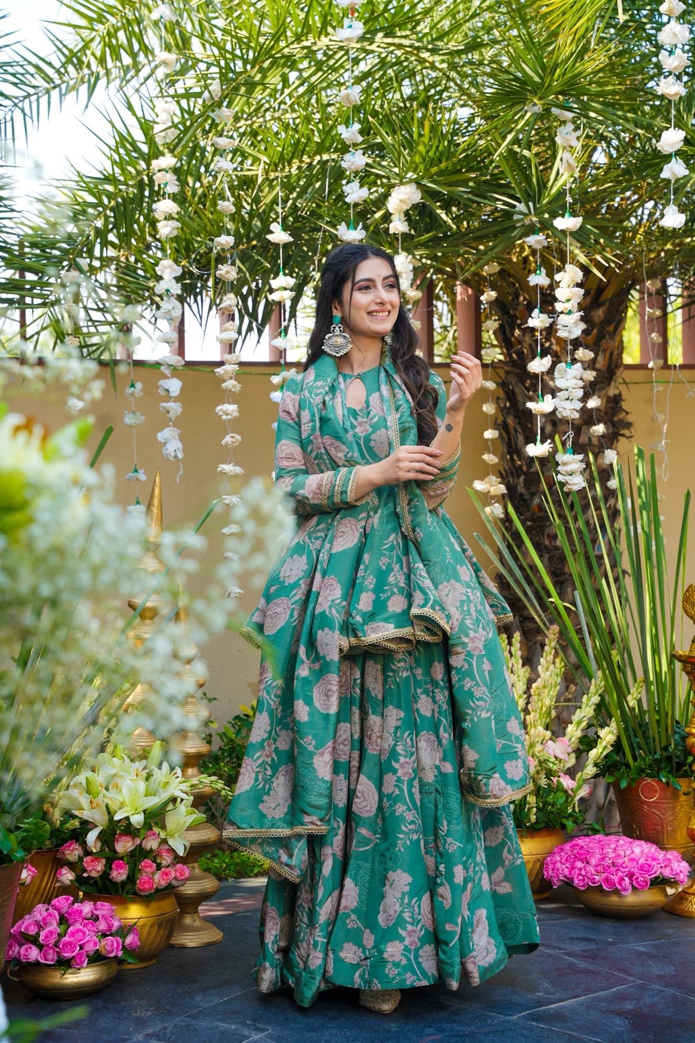 Petalbud Green Sharara Set
