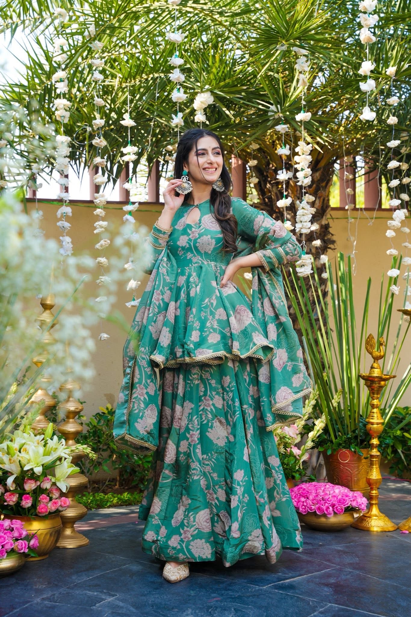 Petalbud Green Sharara Set
