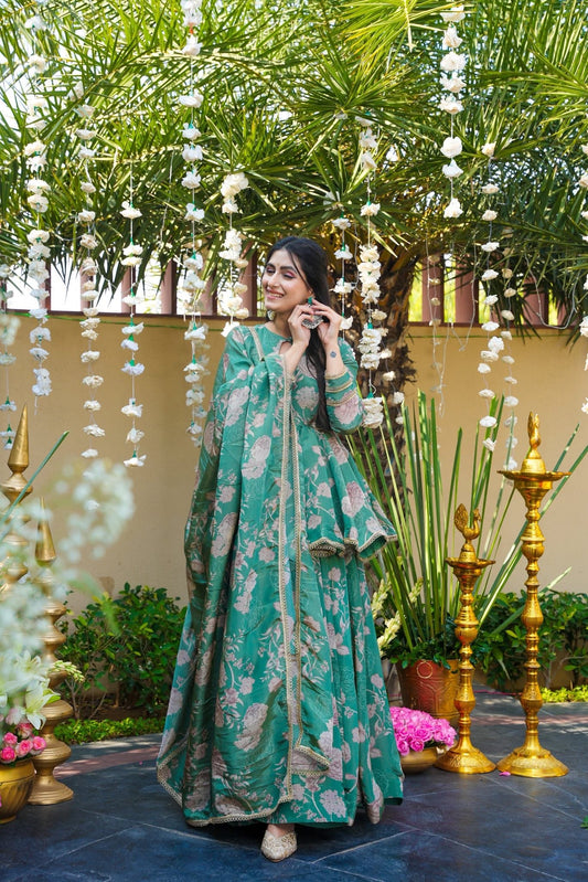 Petalbud Green Sharara Set