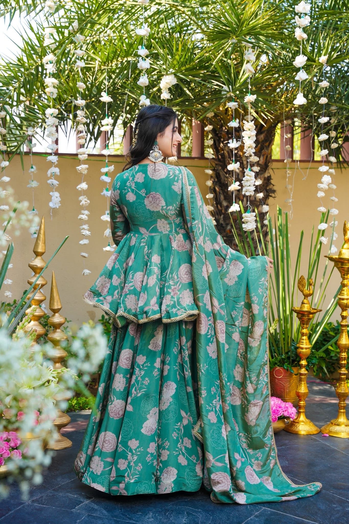 Petalbud Green Sharara Set