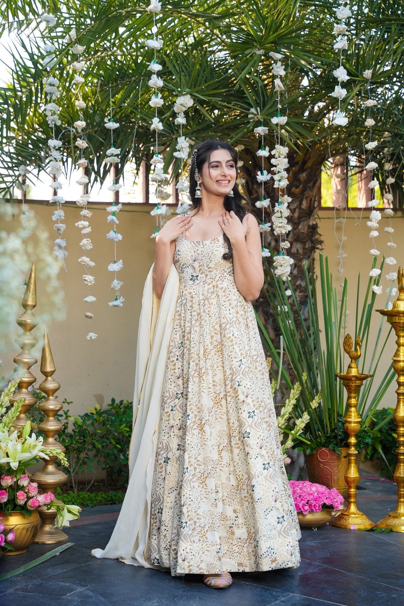 Purecot Rayon White Maxi Set