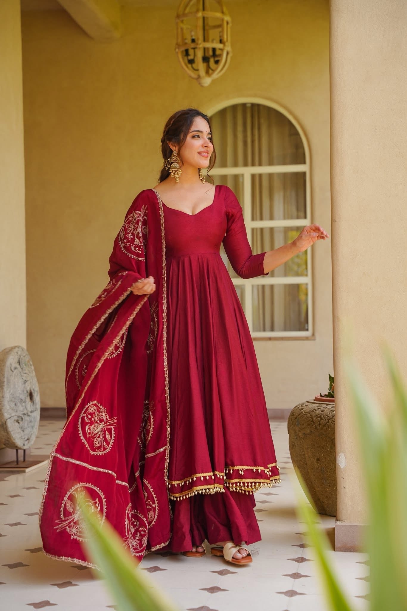 Kairaanshi Maroon Anarkali Suit Set