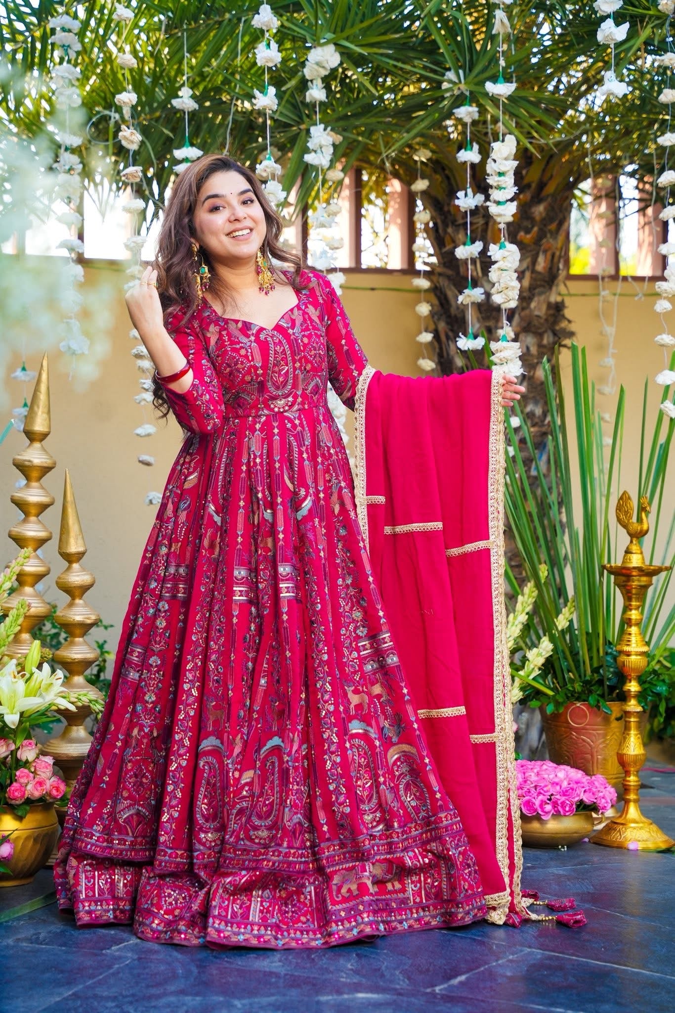 Areeba Pink Embroidered Georgette Wear Maxi Set