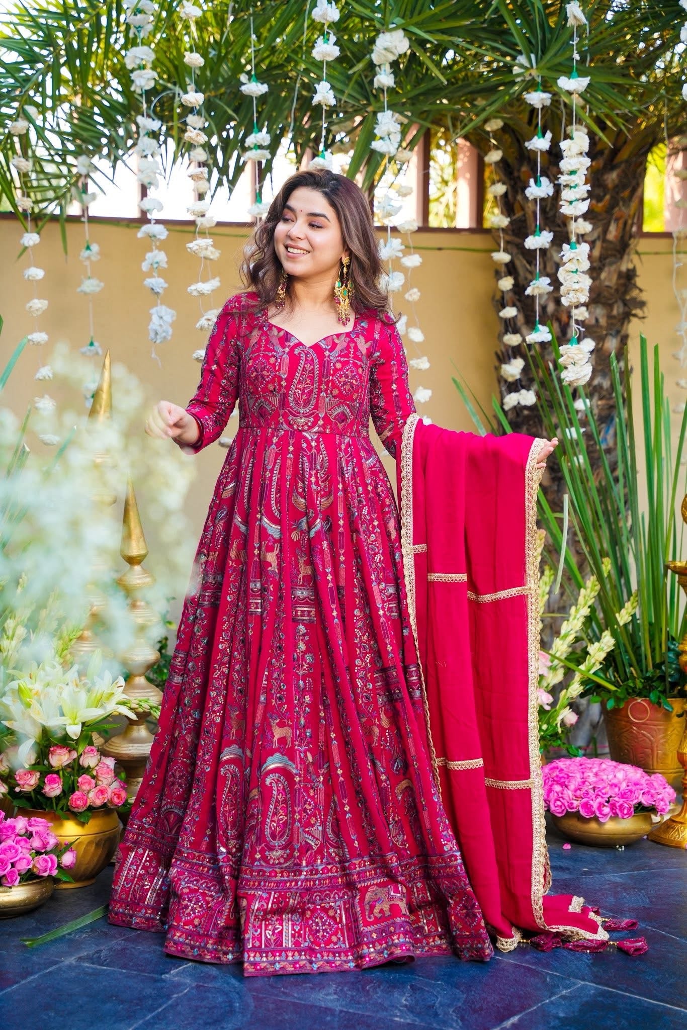 Areeba Pink Embroidered Georgette Wear Maxi Set