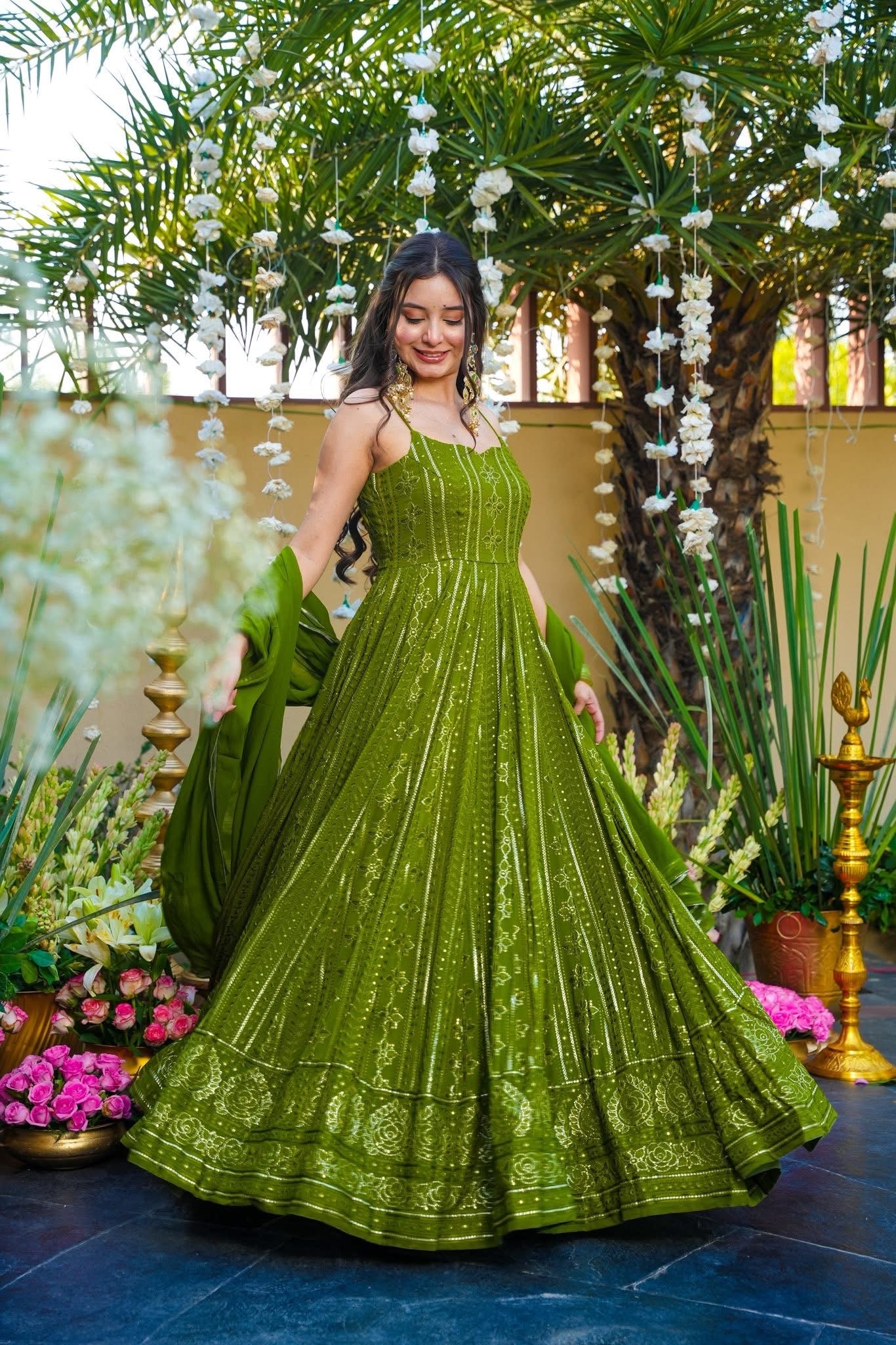 Chiraasha Green Georgette Maxi Set