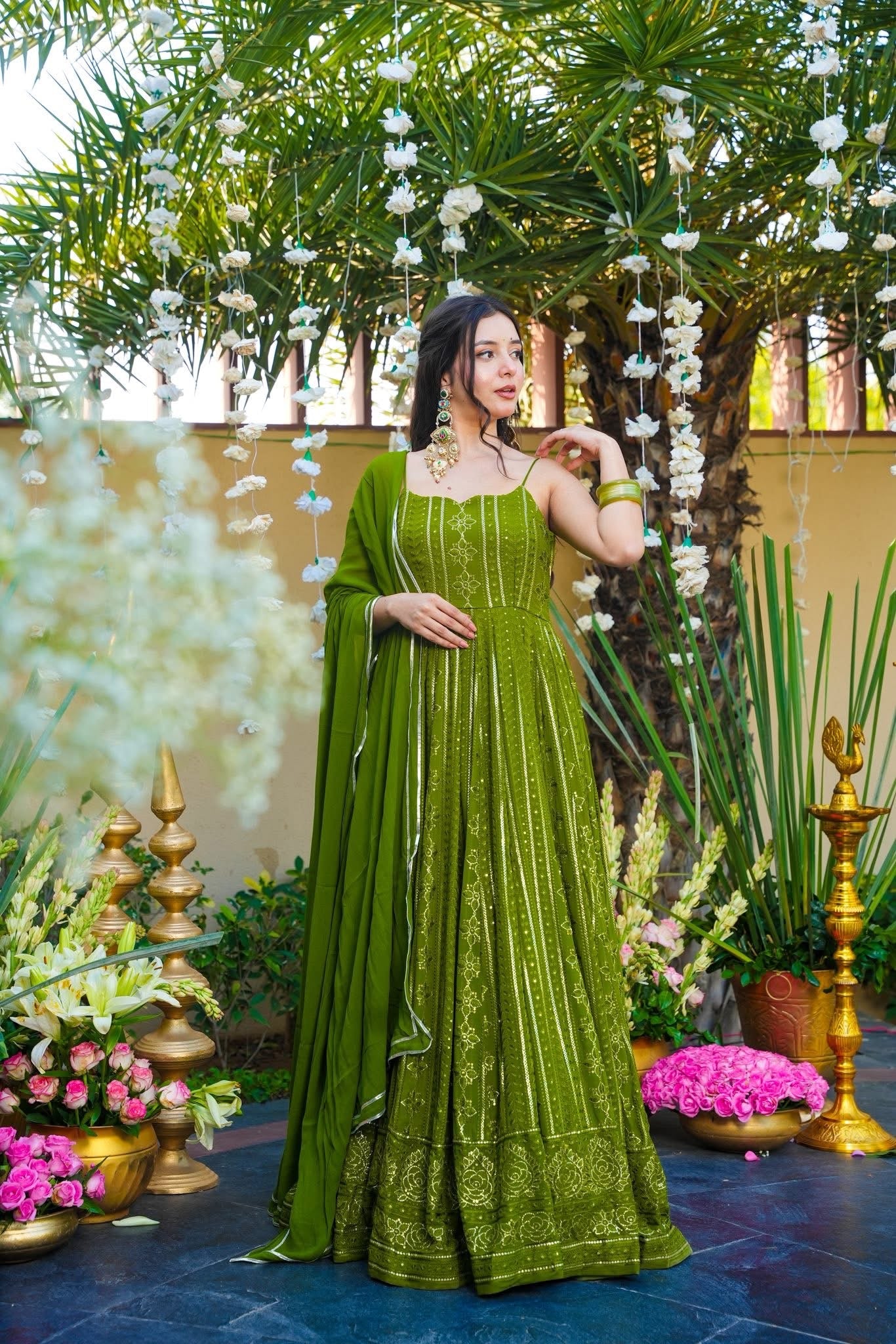 Chiraasha Green Georgette Maxi Set