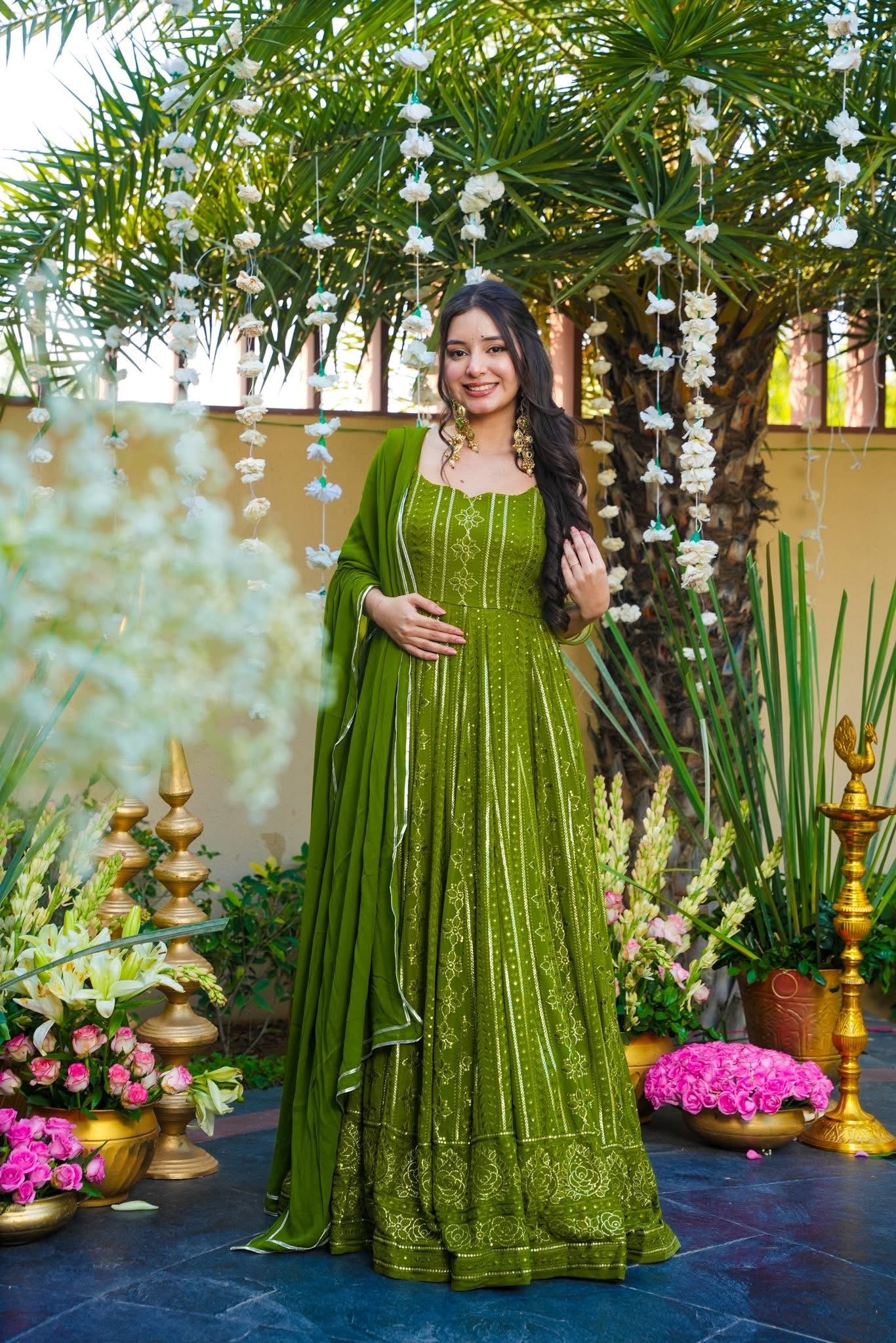 Chiraasha Green Georgette Maxi Set