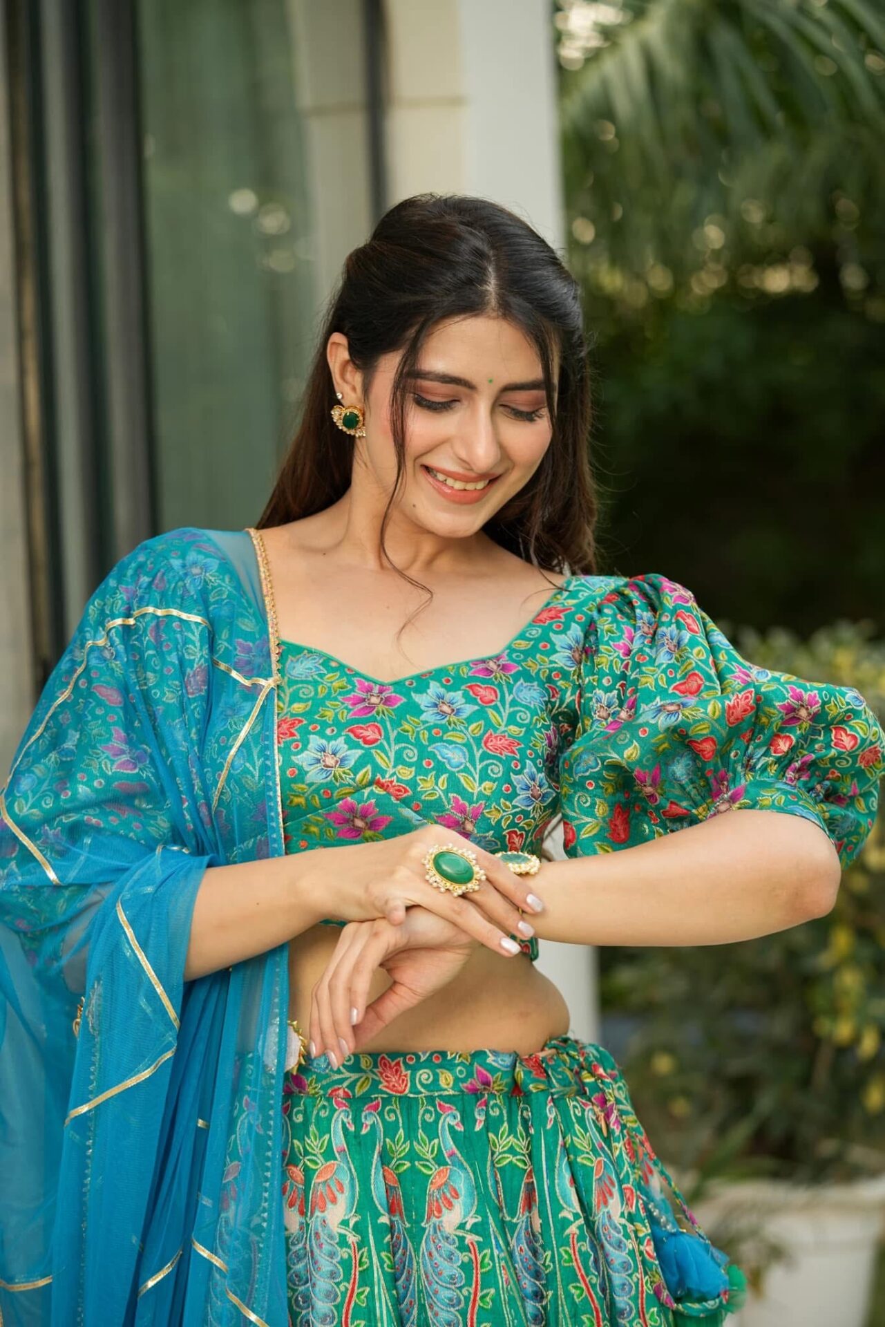 turquoise silk lehenga set