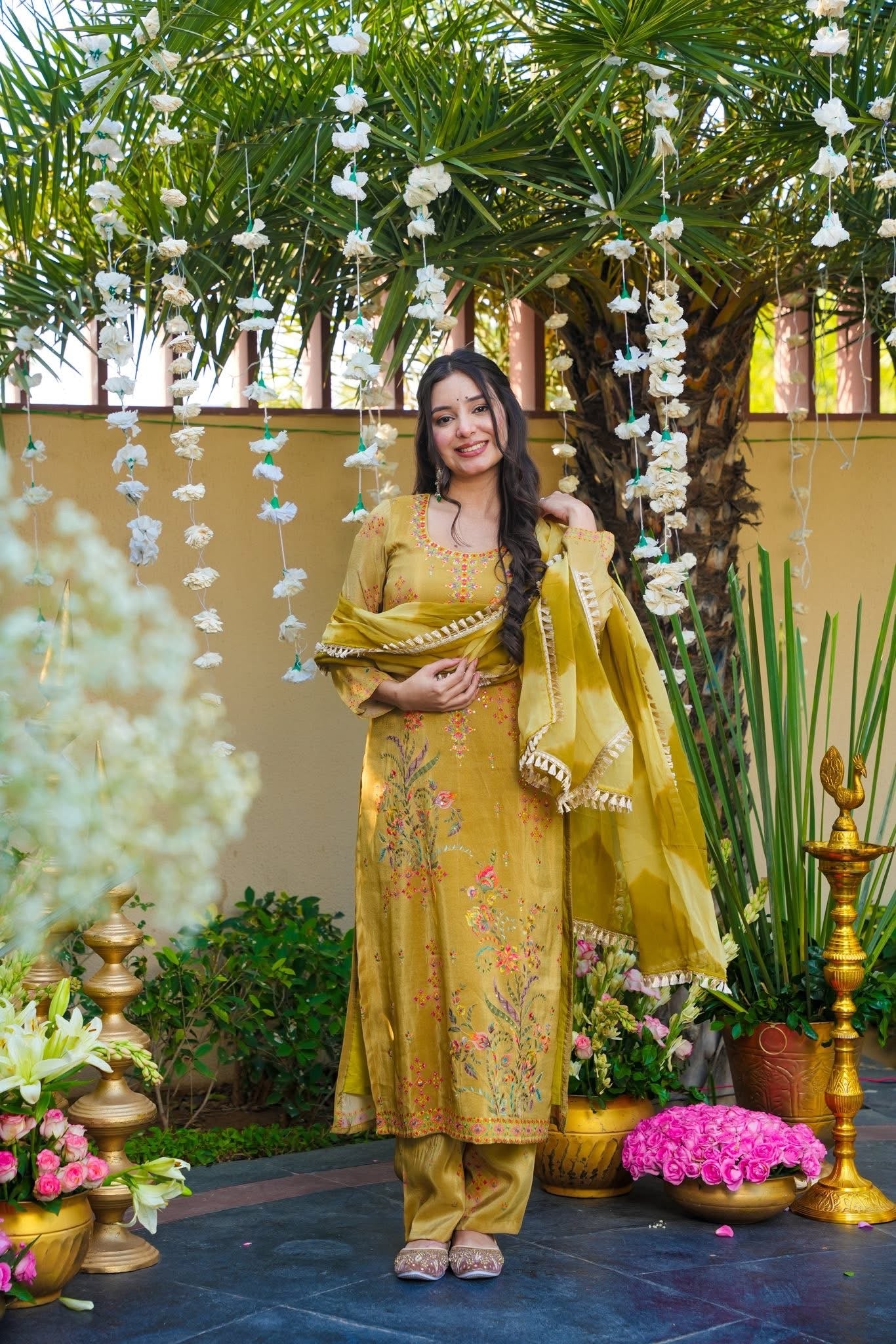 Hiranya Yellow Cosmos Wedding Kurta Set