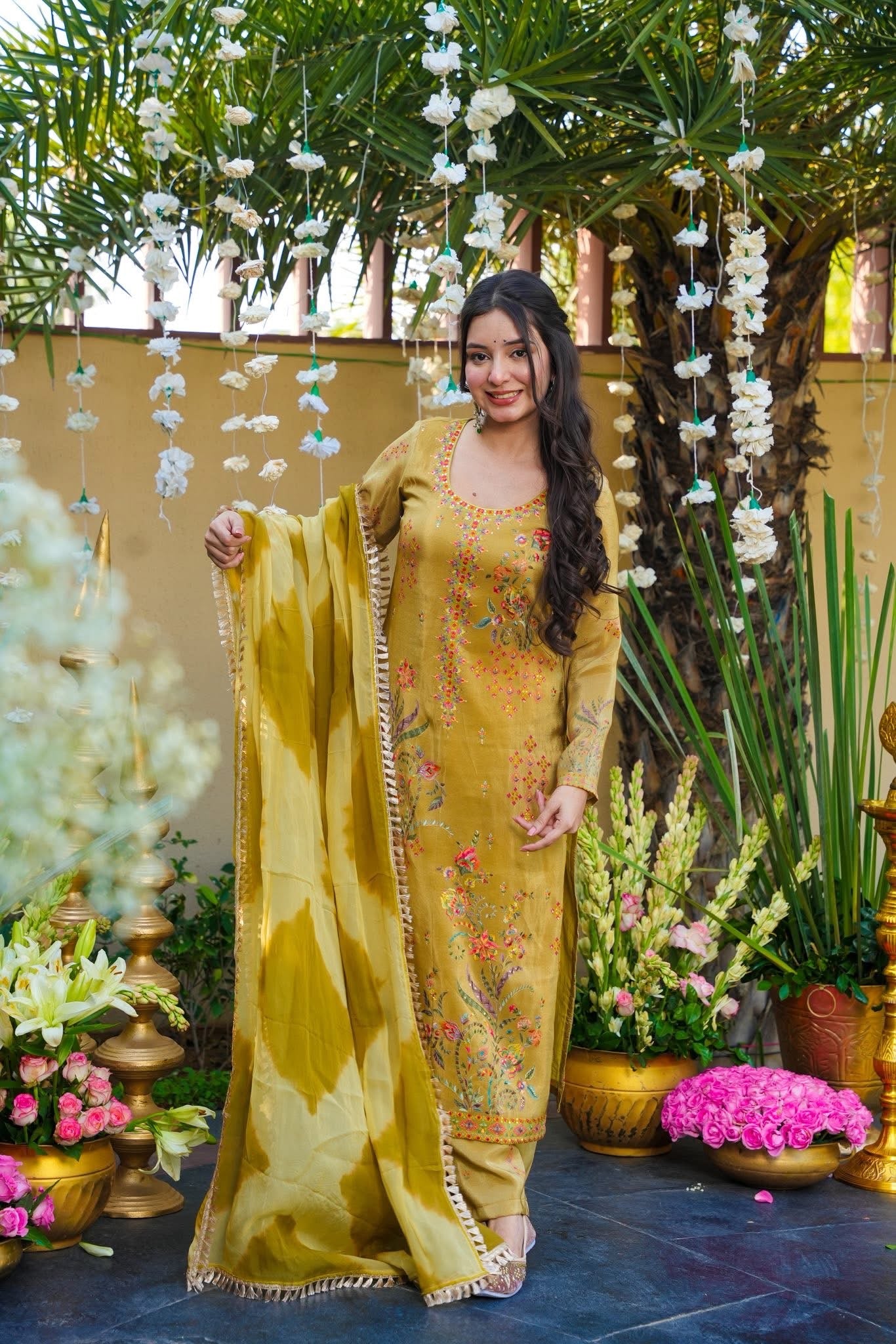 Hiranya Yellow Cosmos Wedding Kurta Set