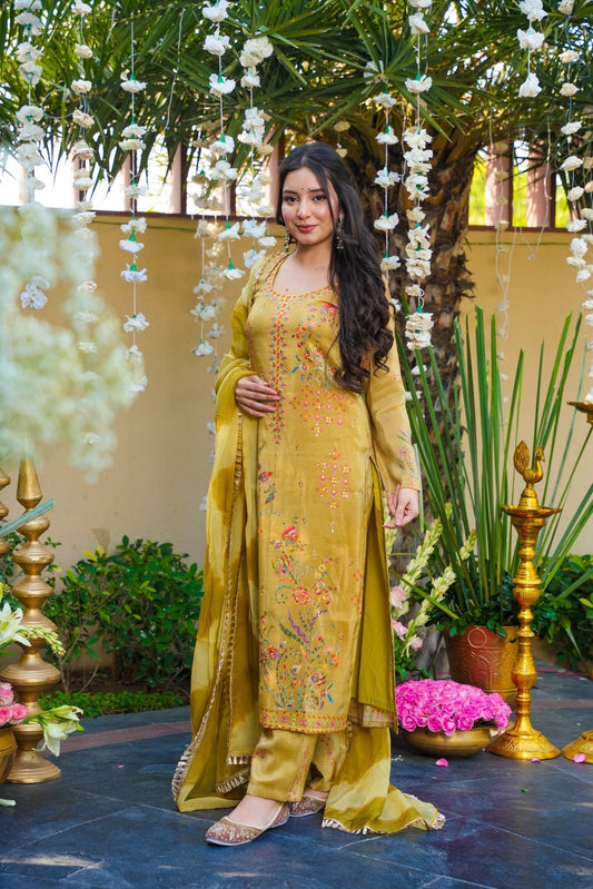 Hiranya Yellow Cosmos Wedding Kurta Set