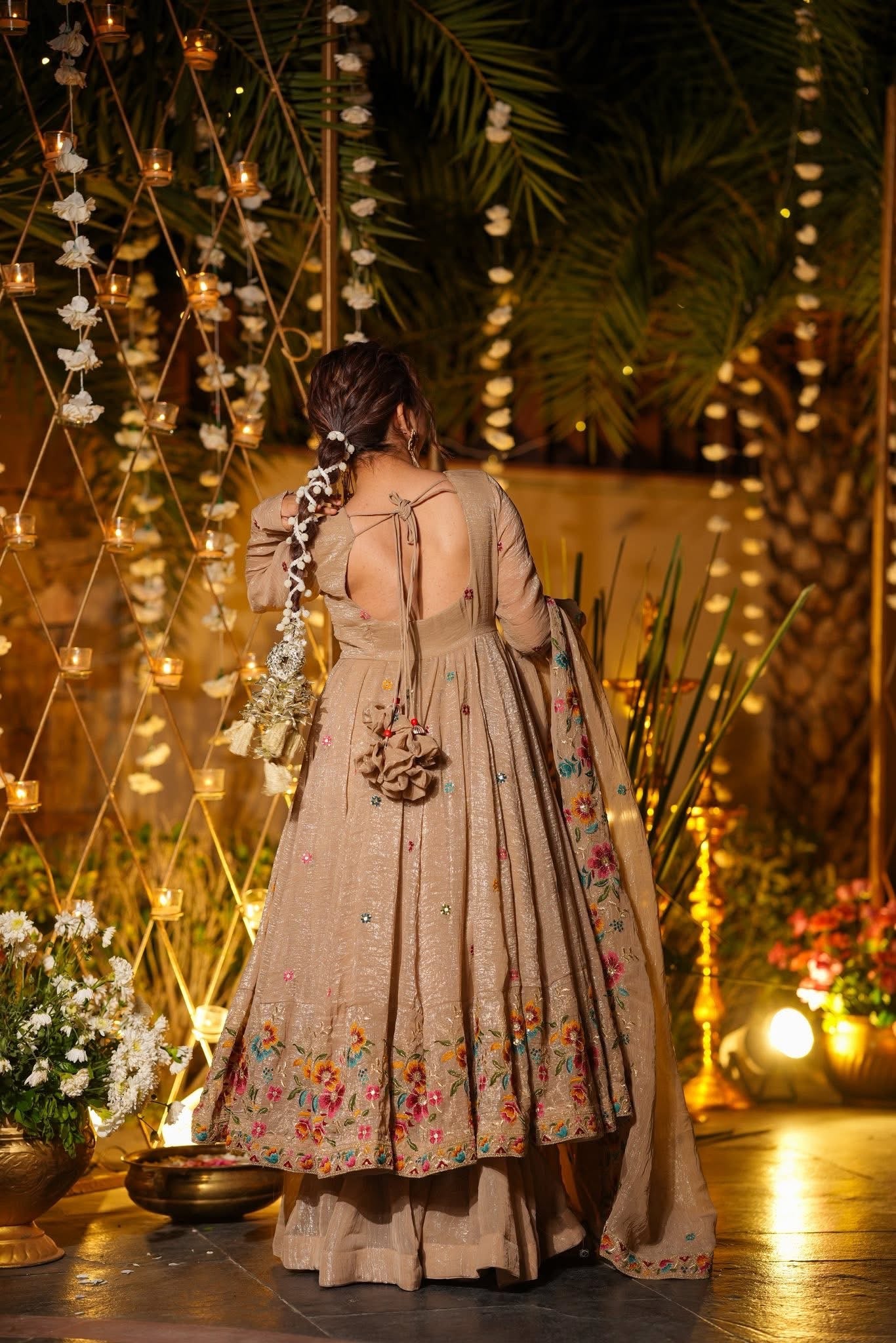 anarkali dress anarkali dress Cream Tissue Anarkali Suit With Zari Work
