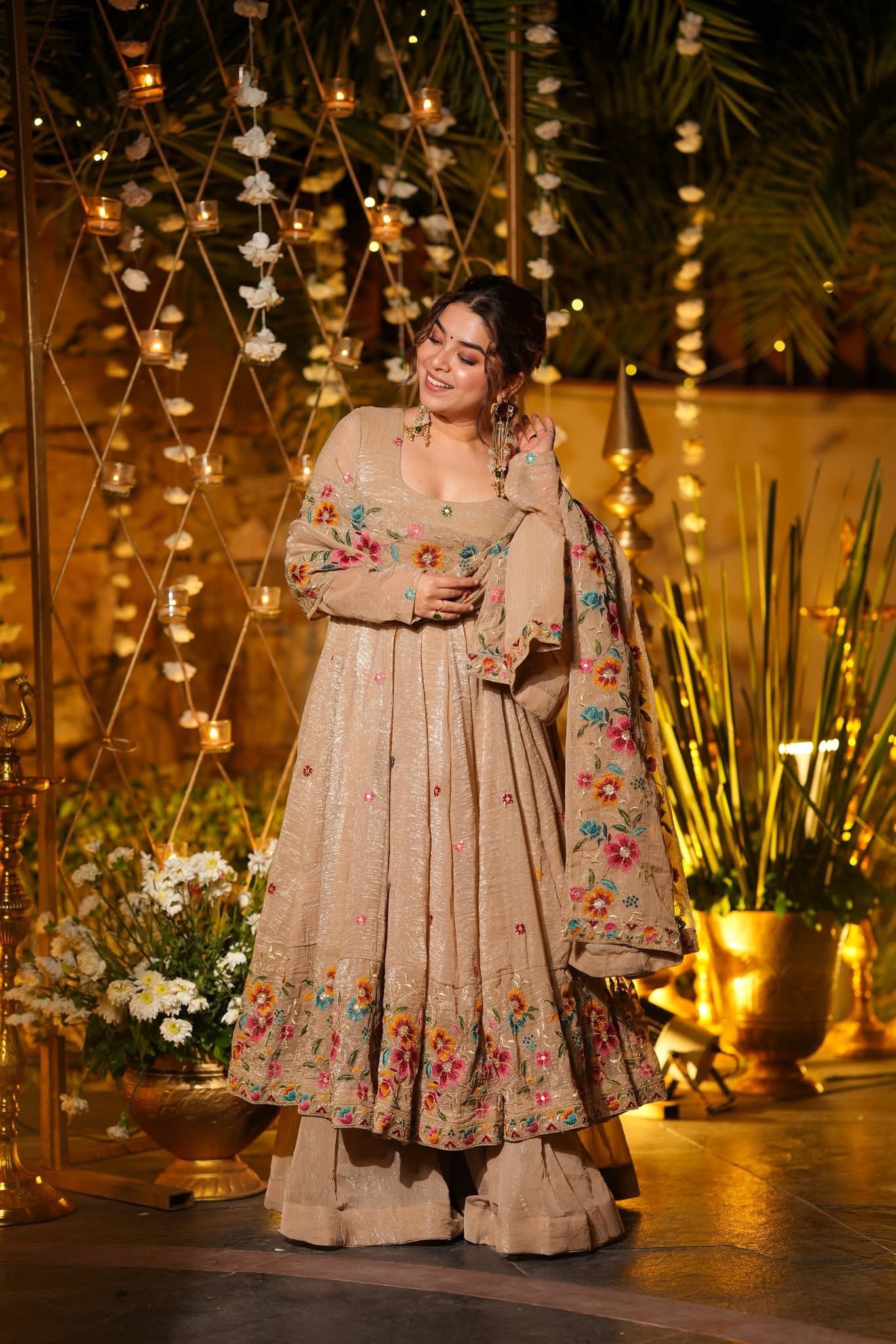 Luminous Silken Anarkali Suit Set