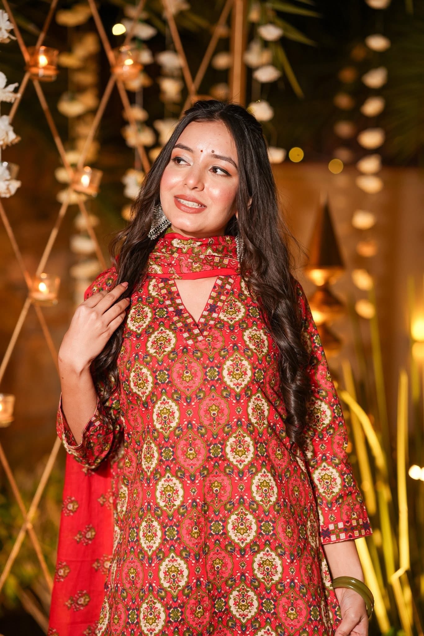 Carmine Printed Cotton Kurta Set