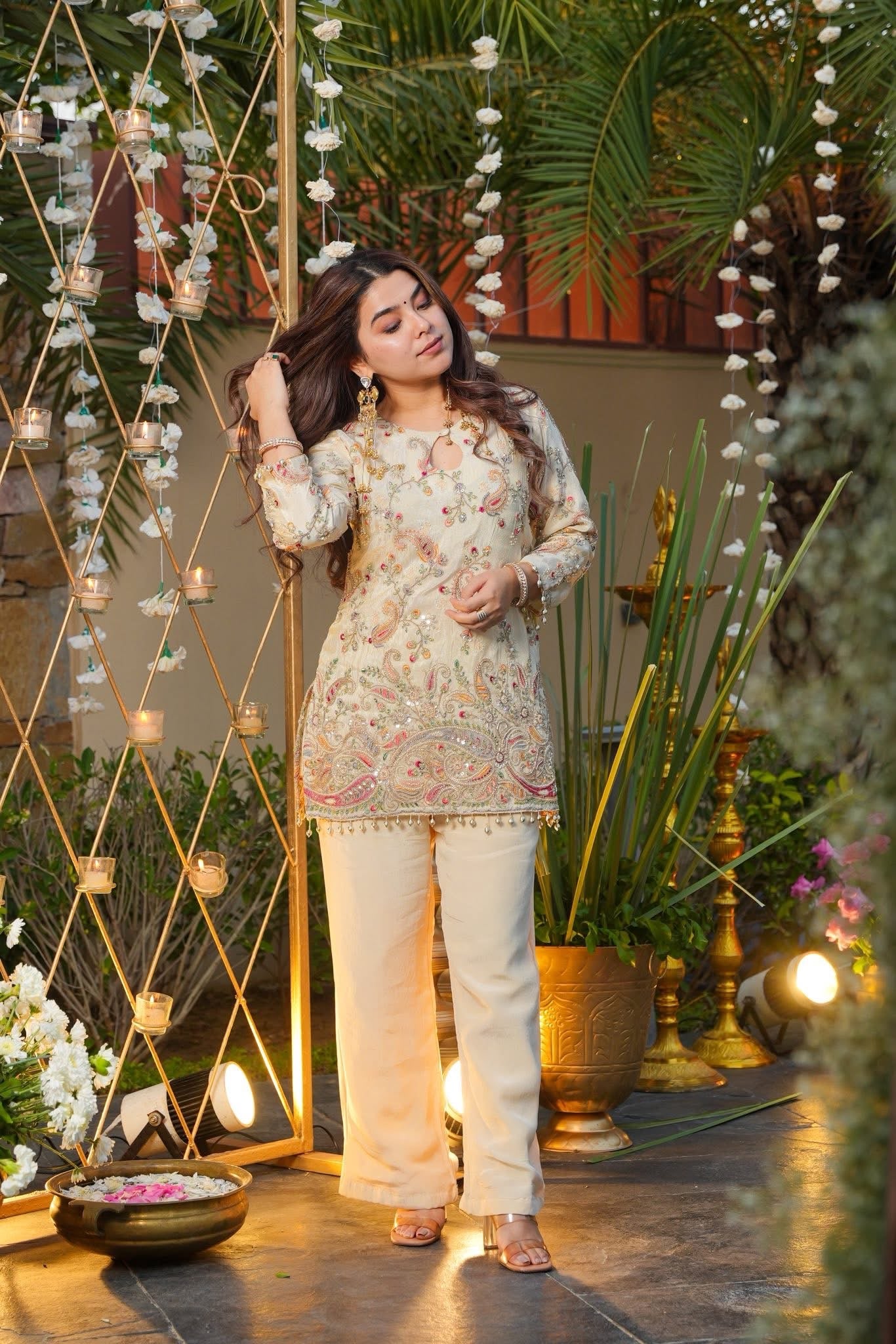 White Elnora Embroidered Co-ord Set