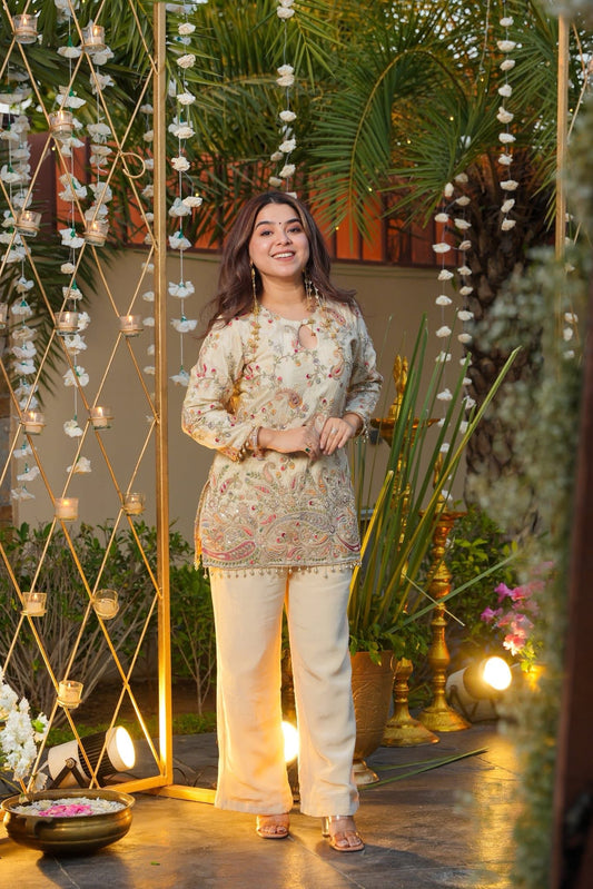 White Elnora Embroidered Co-ord Set