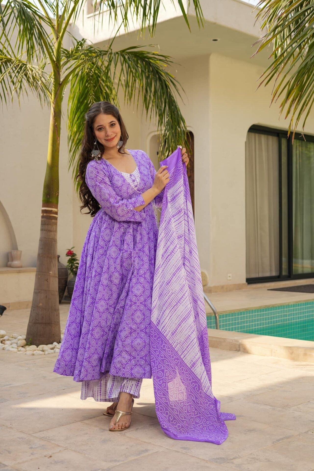 Shibori purple cotton suit set