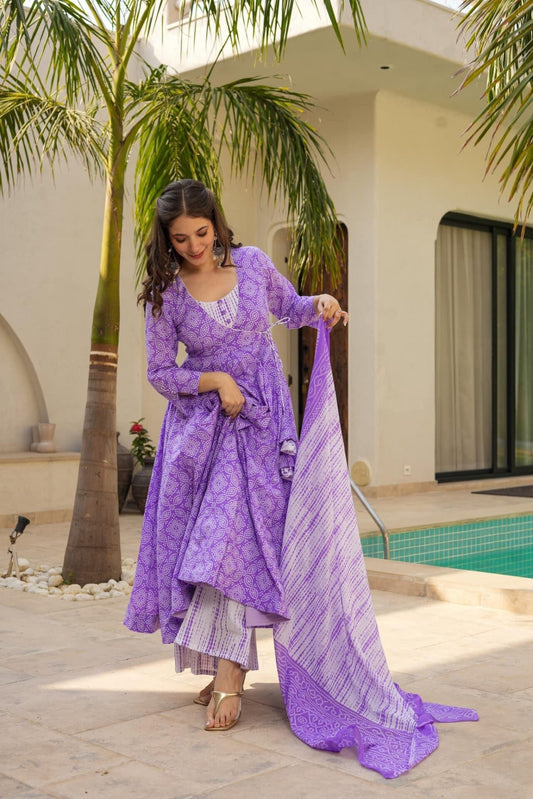 Shibori purple cotton suit set