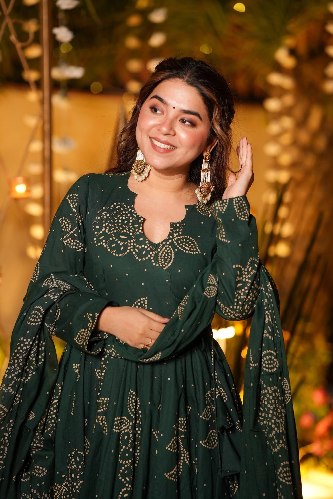Vritika Green Cotton Anarkali Suit Set
