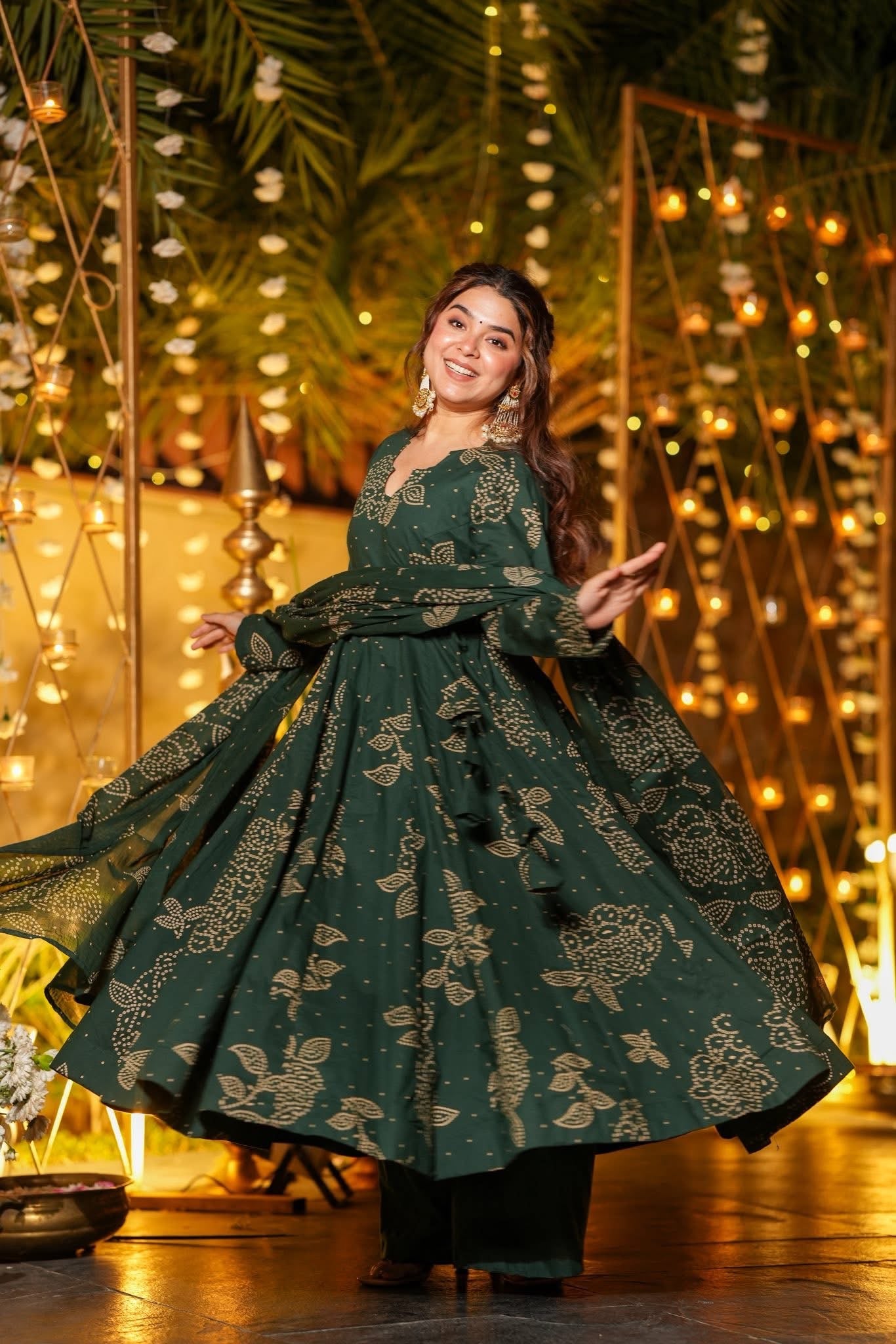 Vritika Green Cotton Anarkali Suit Set