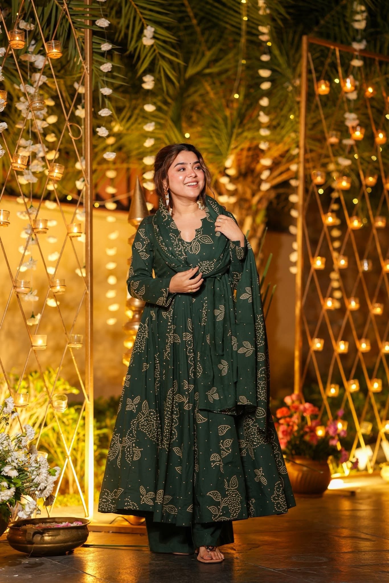 Vritika Green Cotton Anarkali Suit Set