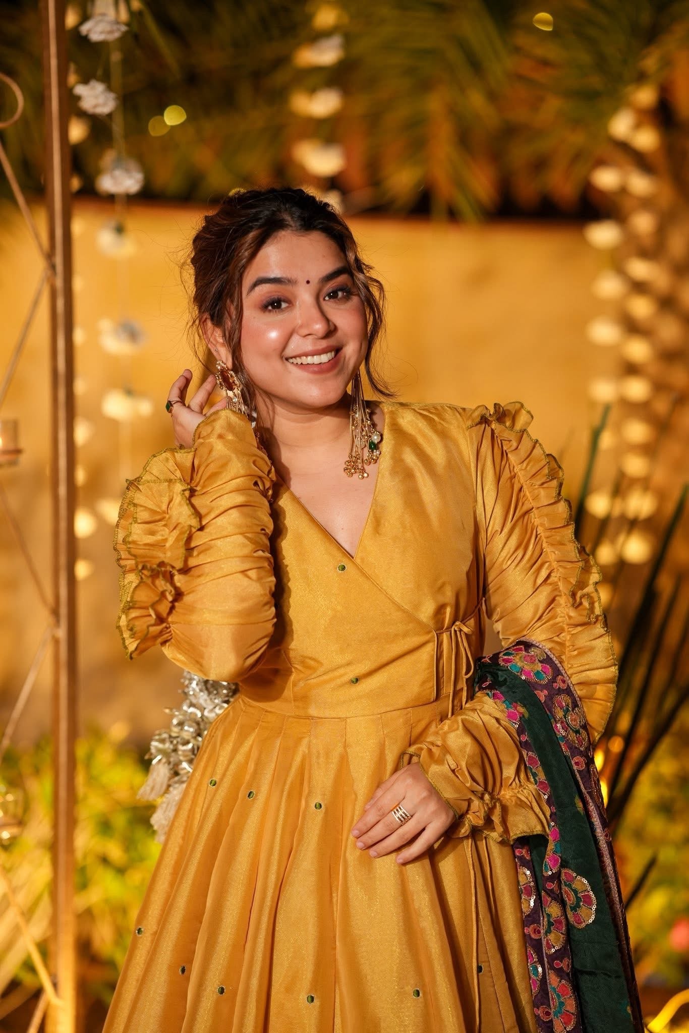 Honey Leaf Cosmos Anarkali Suit Set