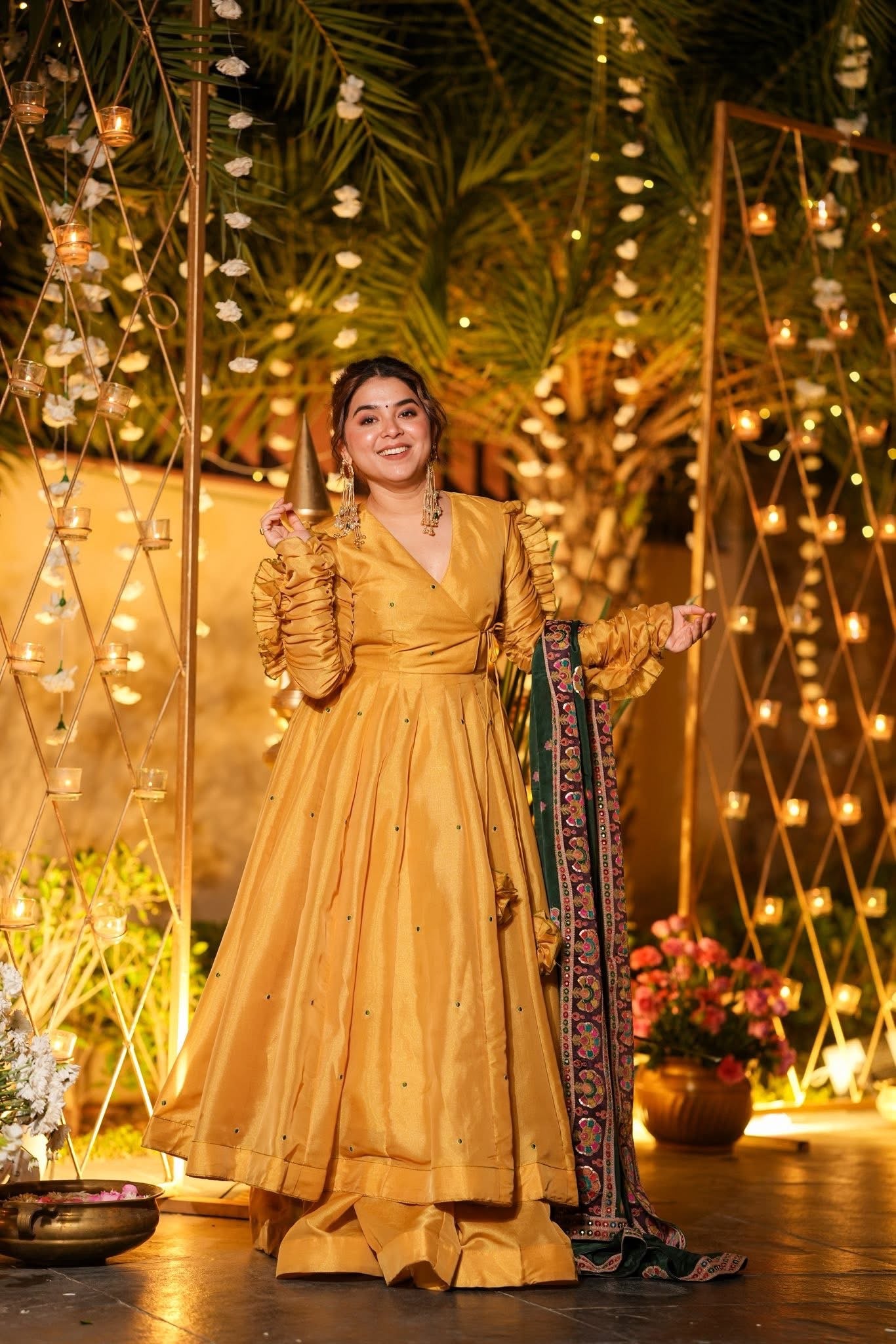 Honey Leaf Cosmos Anarkali Suit Set