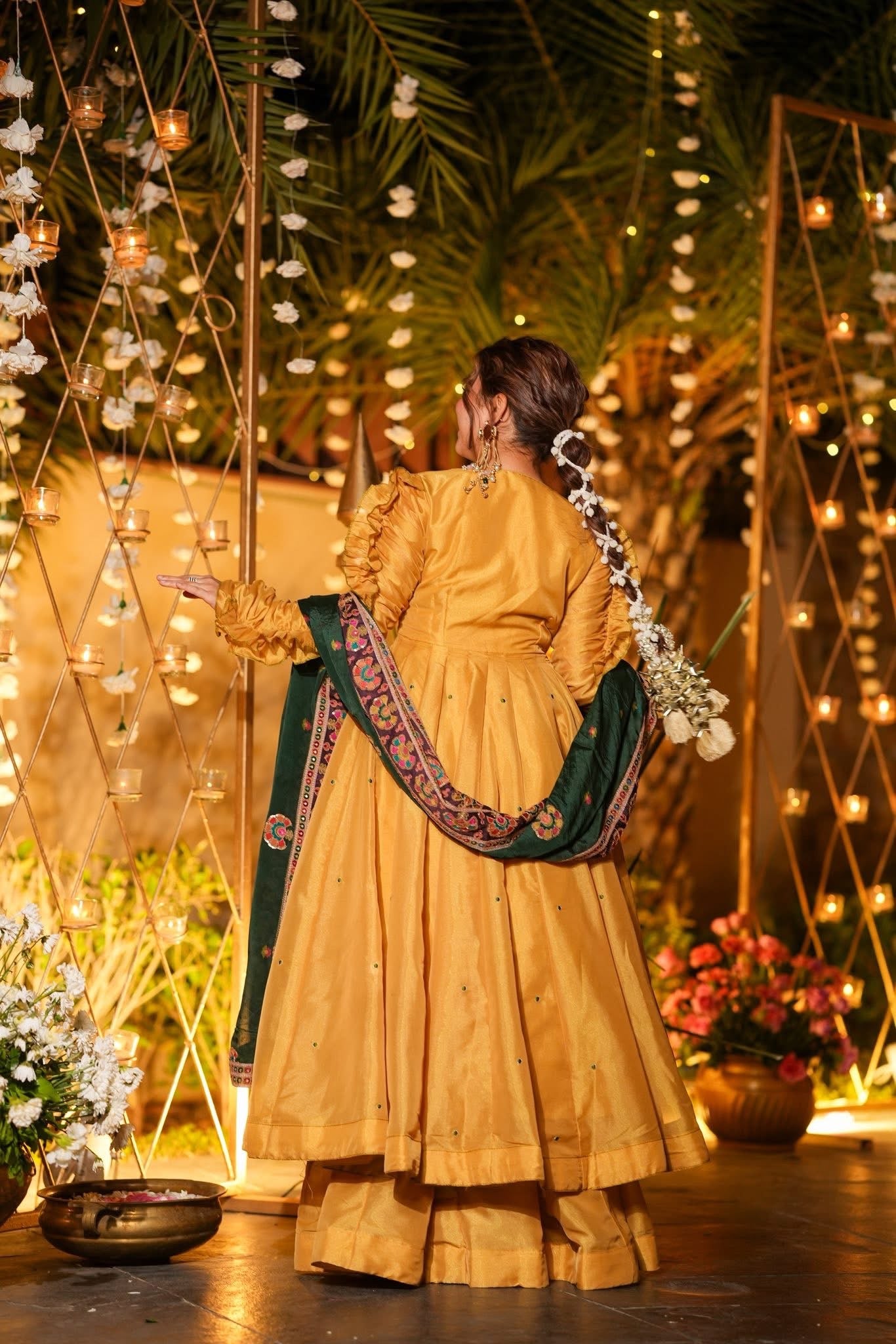 Honey Leaf Cosmos Anarkali Suit Set