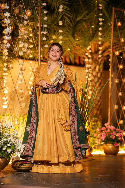 Honey Leaf Cosmos Anarkali Suit Set