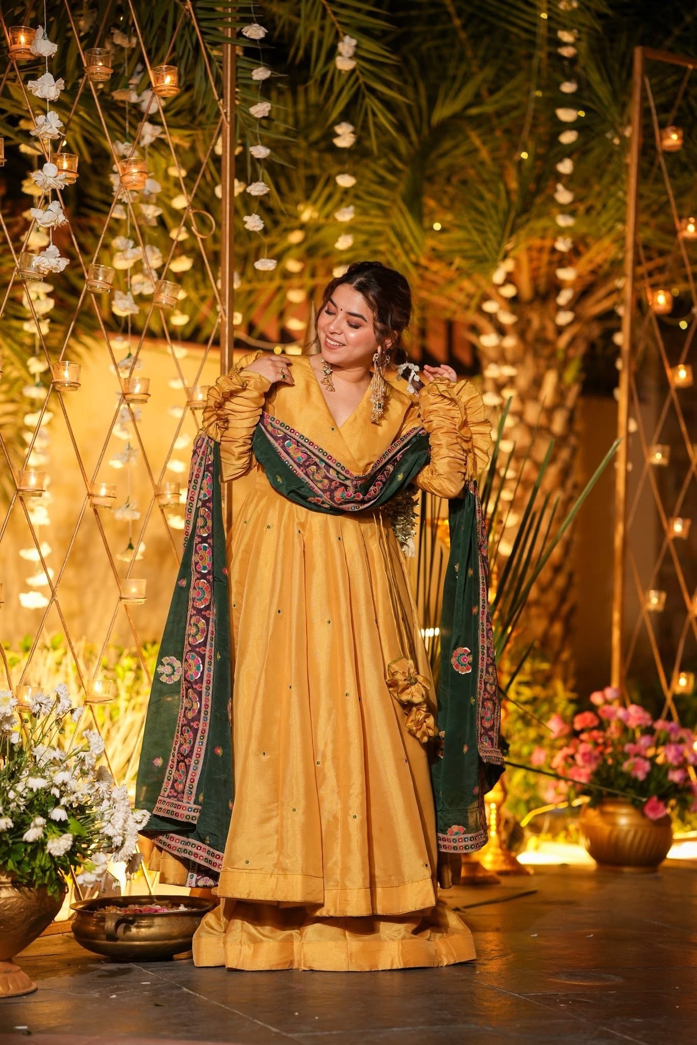 Honey Leaf Cosmos Anarkali Suit Set