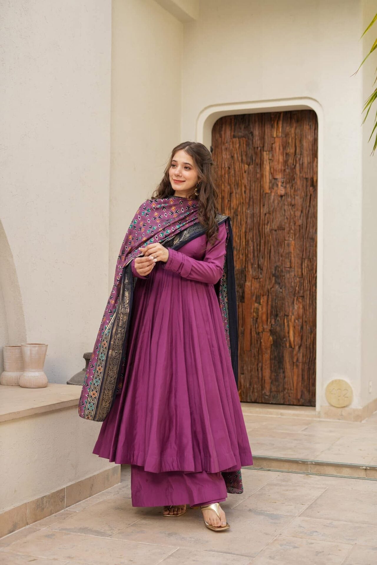 Kashni purple new muslin suit set