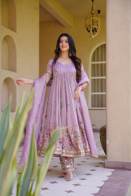 Roselit Zari Embroidered Anarkali Suit Set