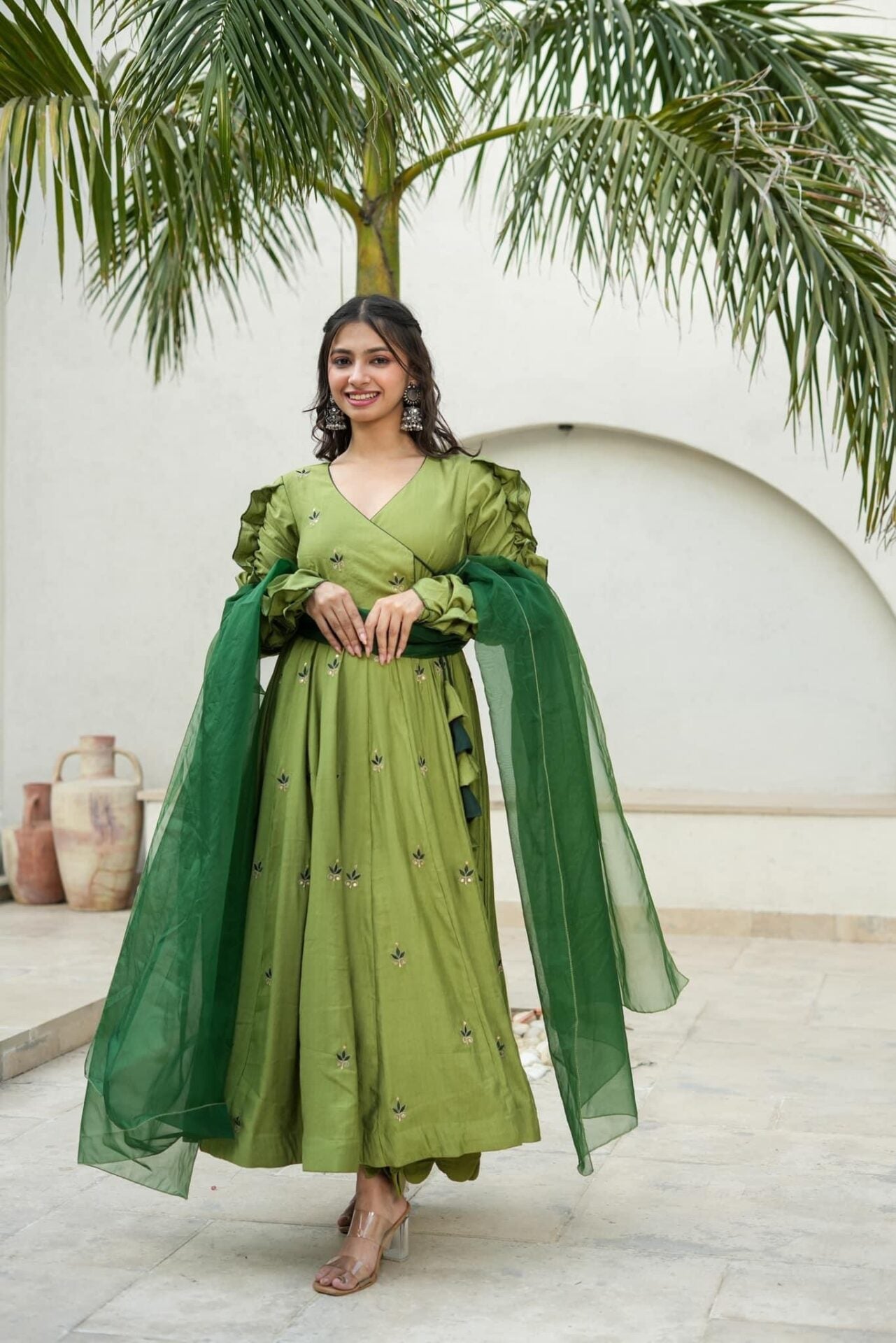 Athena green silk suit set