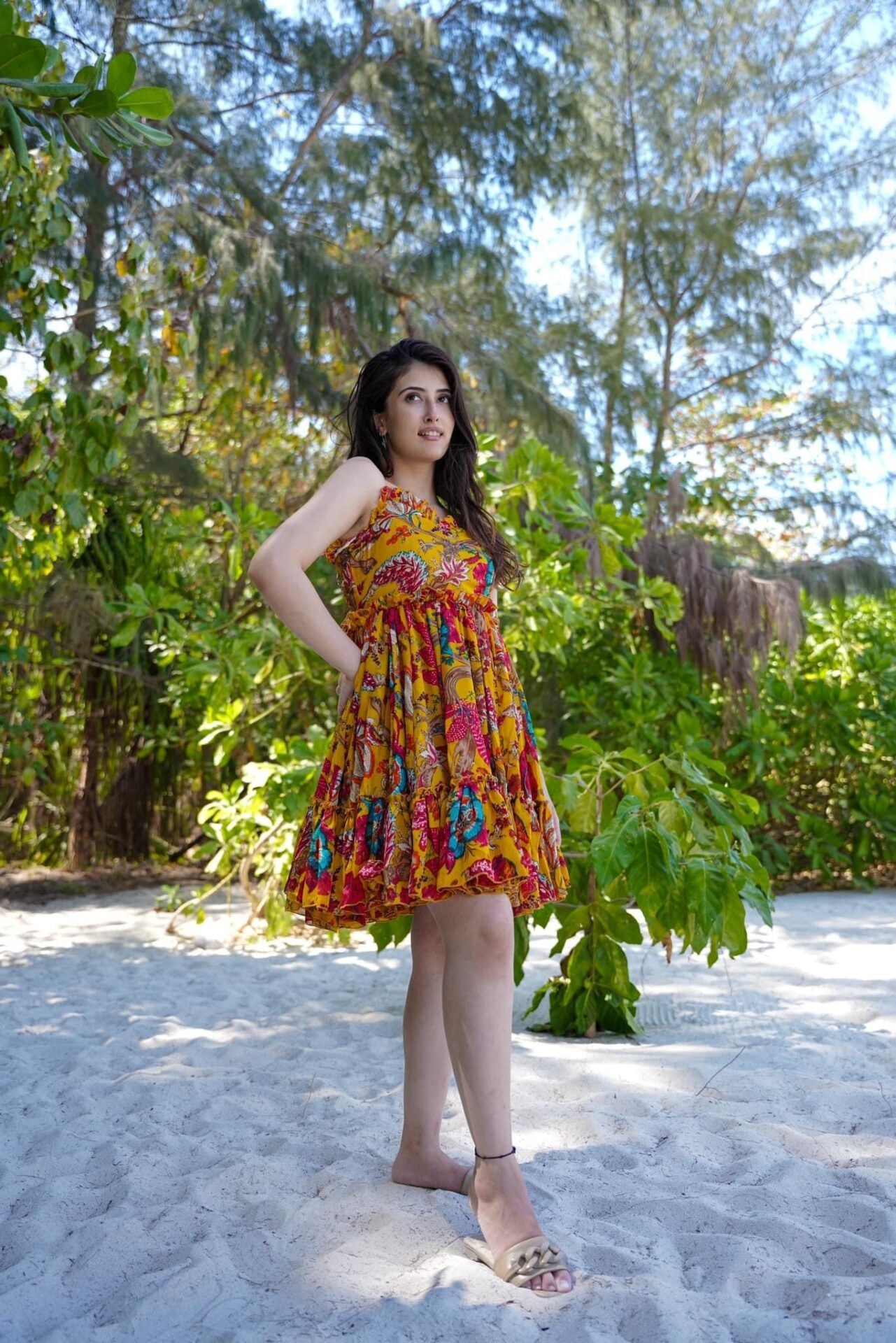 Canary Cascade Mini Dress