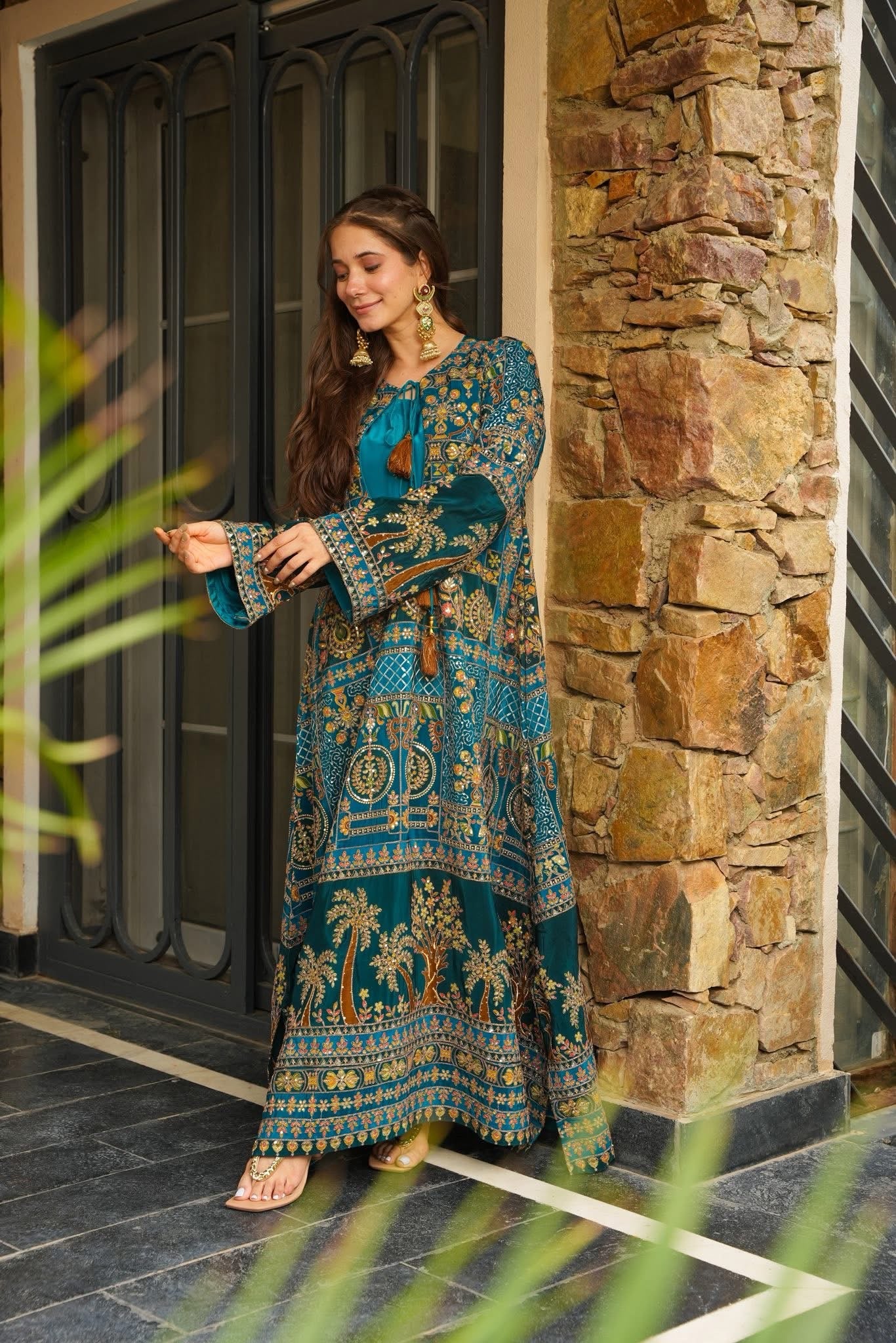 chinese dress ladies Blue Coloured Ethnic Gown Maxi Dress Chinon Fabric Gown For Girls Gown  Betty Ethnic India main image 1