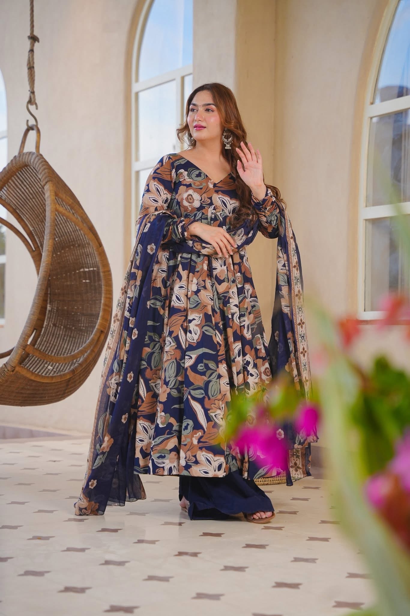 Neyvra Blue Cotton Anarkali Suit Set