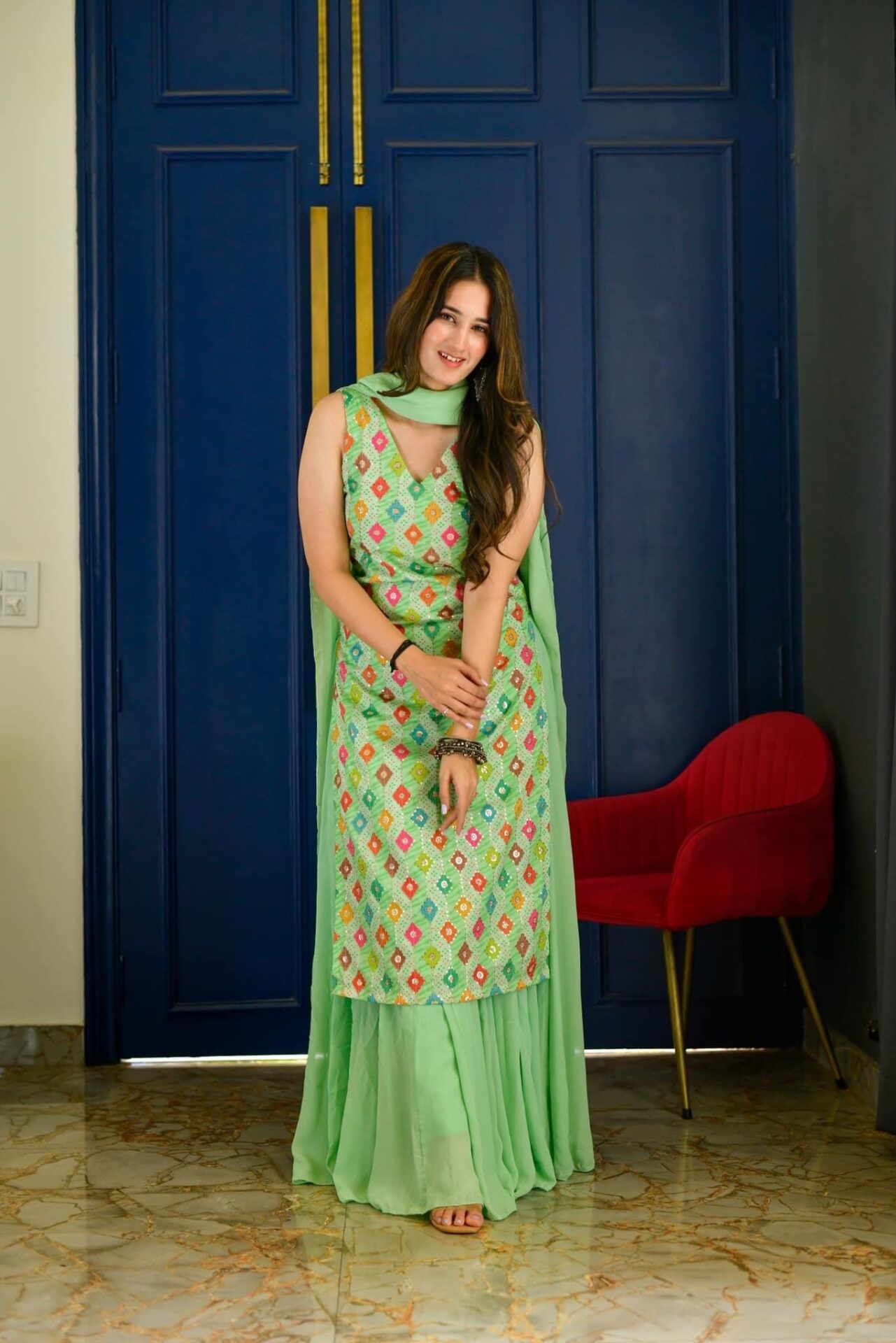 LIGHT GREEN EMBROIDERED KURTA PALAZZO SET