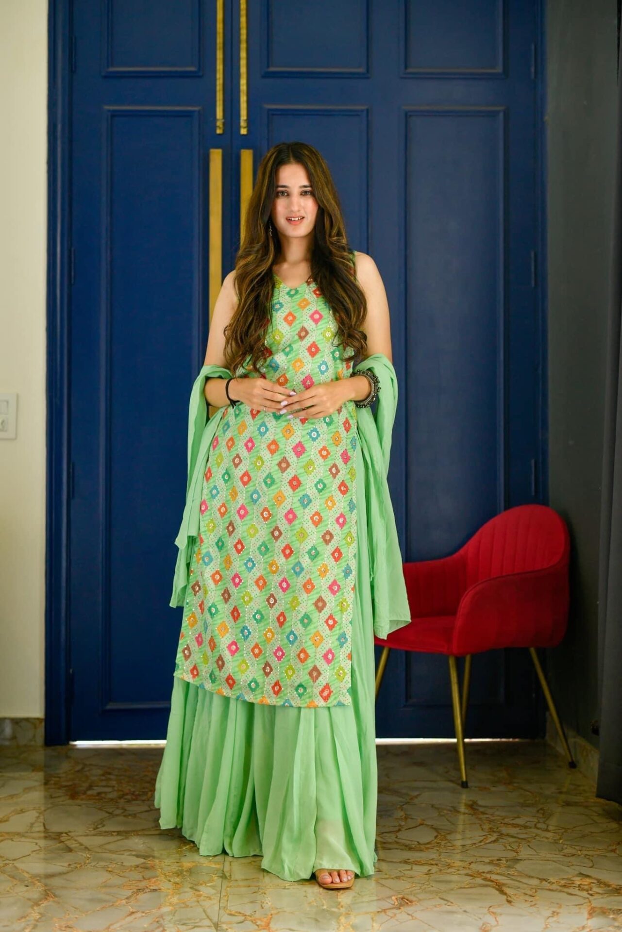 LIGHT GREEN EMBROIDERED KURTA PALAZZO SET