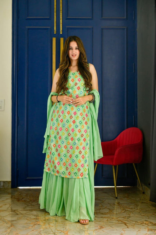 LIGHT GREEN EMBROIDERED KURTA PALAZZO SET