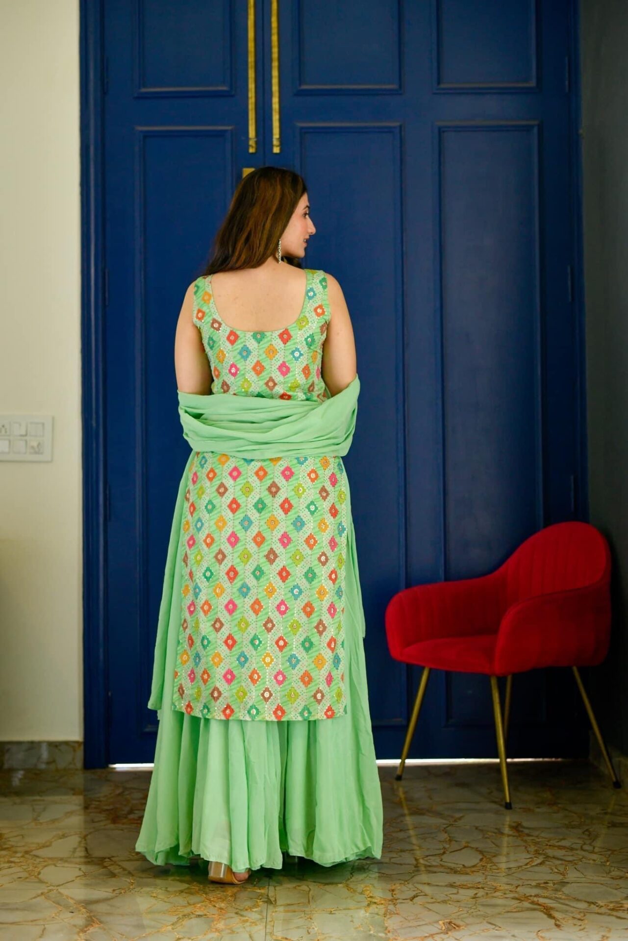 LIGHT GREEN EMBROIDERED KURTA PALAZZO SET