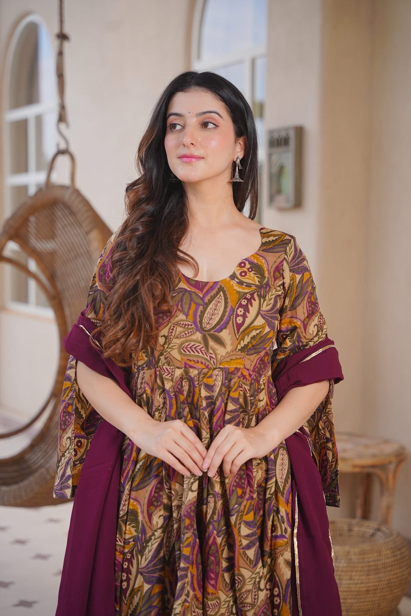 Elisha Printed Cotton Anarkali Suit Set