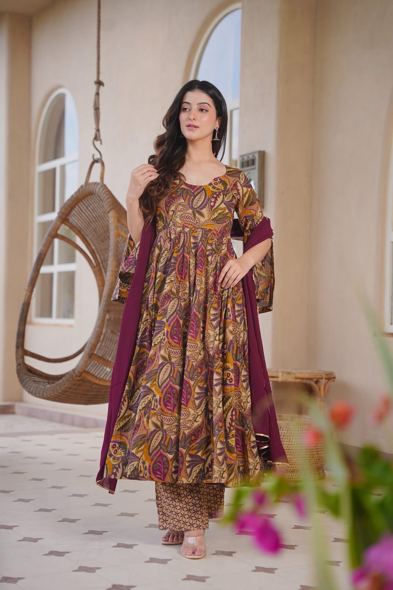 Elisha Printed Cotton Anarkali Suit Set
