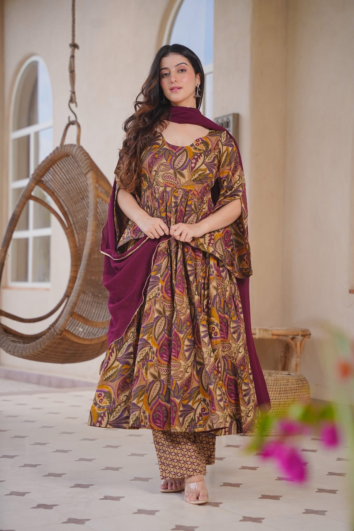 Elisha Printed Cotton Anarkali Suit Set