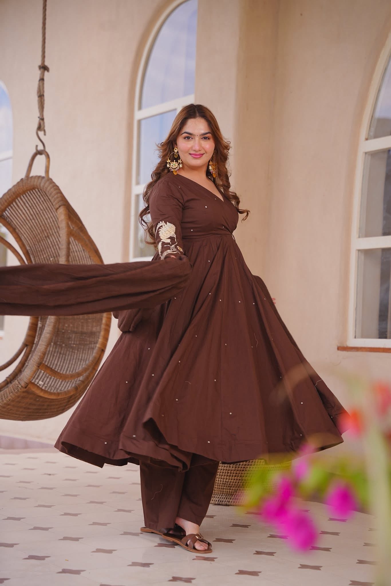 Ayra Brown Anarkali Suit Set