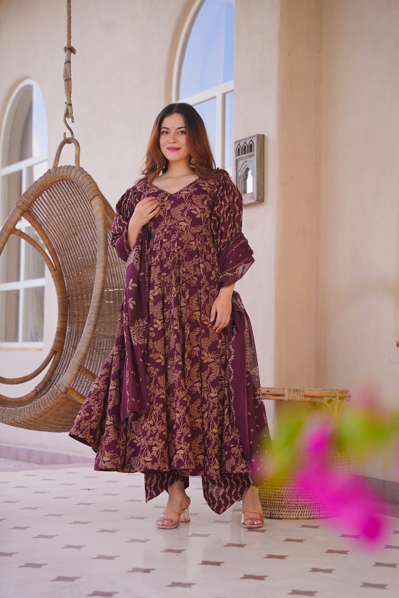 Mrinalini Cotton Printed Anarkali Suit Set